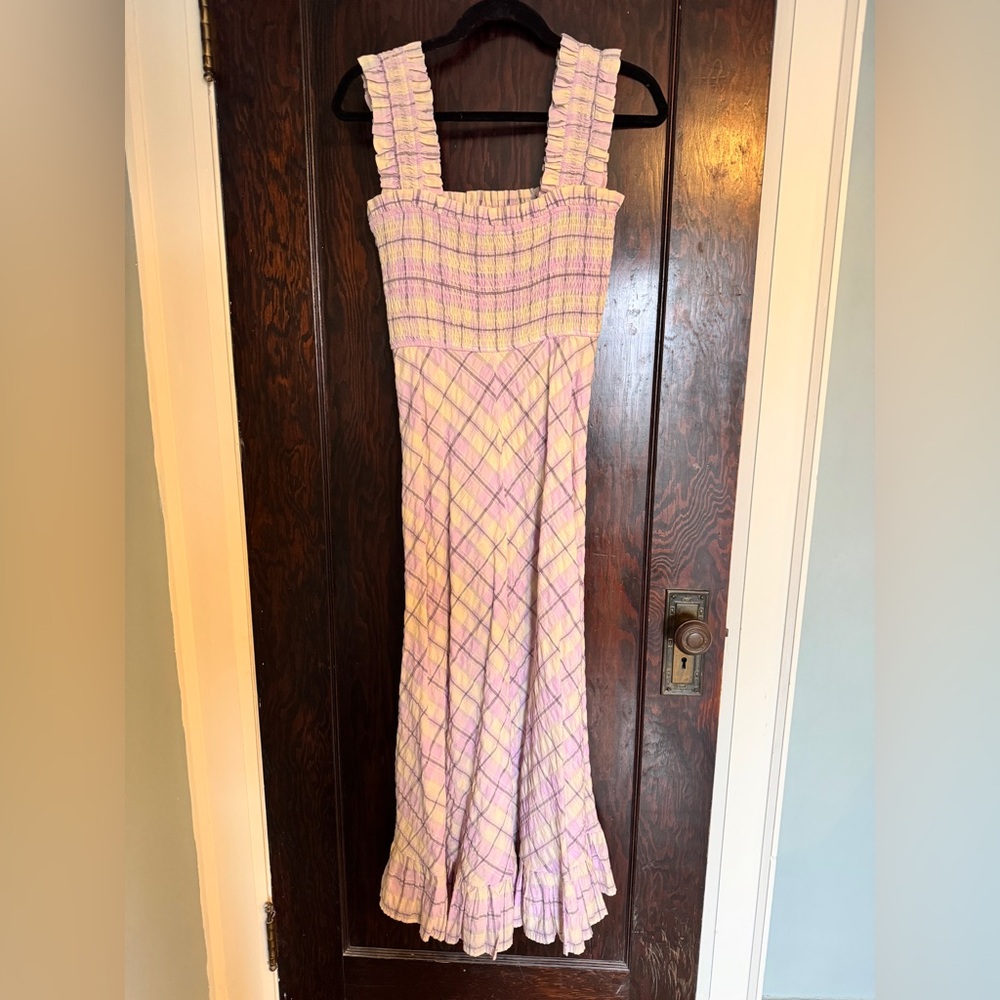 Ganni lilac seersucker dress